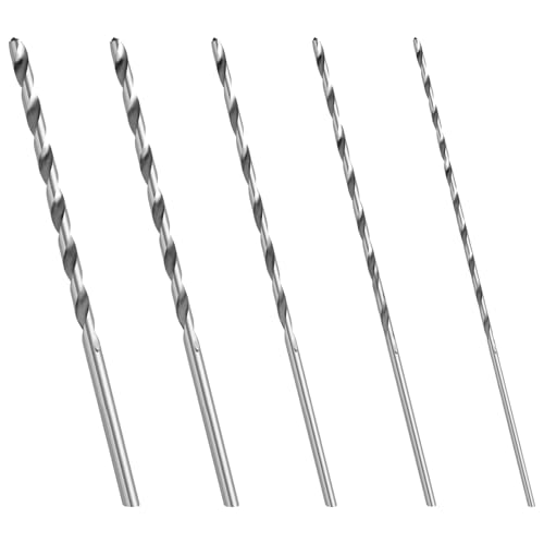 Fogbush Juego de 5 Brocas Extra Largas para Madera, 2mm, 3mm, 3.5mm, 4mm, 5mm, Acero Inoxidable, Plata