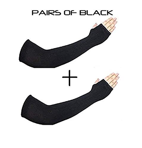 MOOLYAVAAN PRODUCTS ( THUMB CUT FINGER) Cool UV Protection Hand Cover Arm Thumb cut Sleeves for Men and Women Sports/ Bike Riding/ Cricket/ Football/ Baseball/ Basketball/ Skates/ Cycling/ Driving/Compression (BLACK)