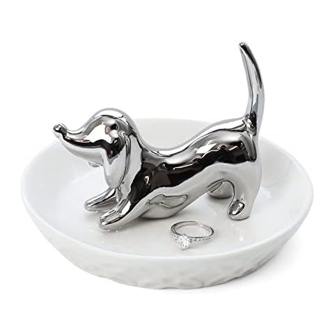 HOME SMILE Dog Ring Holder,Ceramic Silver Jewelry Holder,Mother's Day Gifts for Dog Mom,Dog Gifts for Women Christmas,Valentines day Cover