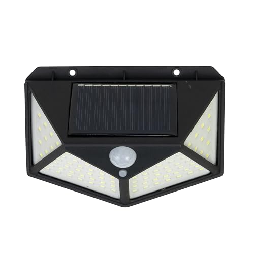PNI GreenHouse WS10 - Lampada solare a LED, 100 LED, 600 lm, angolo PIR 120 gradi, batteria 1800 mAh, montaggio a parete