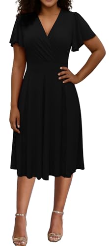 Image of Womens Black Cocktail Prom Dresses 2025 Summer Sexy V Neck Lace Maternity Clothes Formal Wrap Wedding Guest Bridesmaid Midi Dress,X-Large