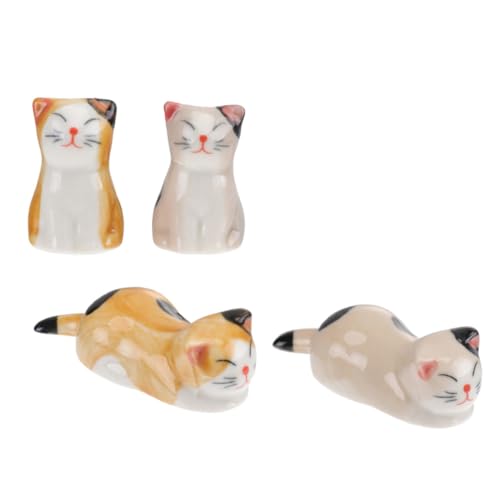 DECOMELODY 4個 和風かわいい猫デザイン箸置き セラミック製 食卓用フラットウェアオーガナイザー スプーン フォーク対応 安定感ある箸ホルダ