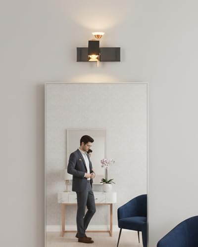 Image of swanart Modern Black and Rose Gold Wall Sconce - Dual Light LED Wall Fixture with Adjustable Angles, Ideal for Living Room, Bedroom, and Office Decor