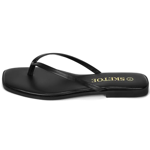 Flip Flops for Women Square Toe Flat Sandals for Women Comfortable Thong Sandals Vegan Leather Flip Flops Lightweight Summer Beach Sandals Dressy Vacation Essentials Slides3