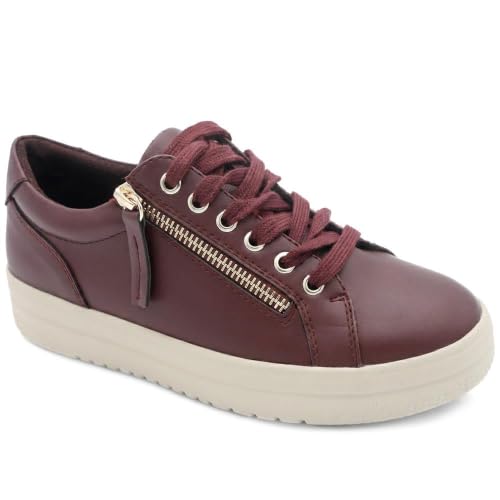 Pavers Womens Zip Up Chunky Platform Trainers Burgundy Size 8
