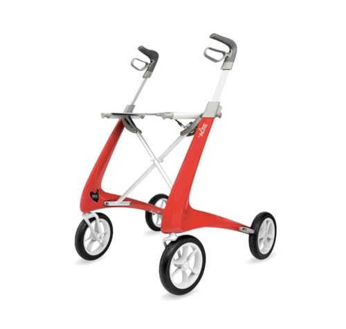 byACRE Carbon Ultralight Rollator Walker with Organizer Bag, Red, Regular Track