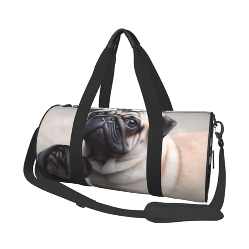 Travel Duffel Bag Sports Gym Bag With Shoes Compartment,Lightweight Overnight Weekender Bag Cute Pet Pug Yoga Gym Sports Bag For Men Women