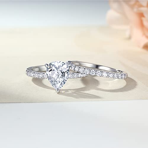2 CT Teardrop Pear Cut Engagement Rings for Women Fake Wedding Ring Band Promise Rings for Her, Cubic Zicornia Ring 2 PCS, Size 4-112