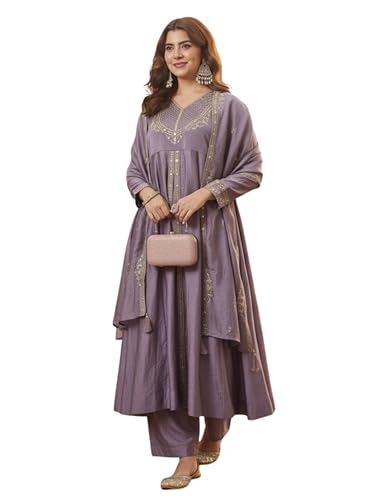 Image of MOKOSH Women's Silk Heavy Embroidered Anarkali Suit Set with Dupatta