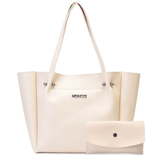 Bolsa de ombro feminina e carteira casual Moncci Atenas detalhes piercing fechamento de zíper elegante bolsa sacola grande (Marfim)