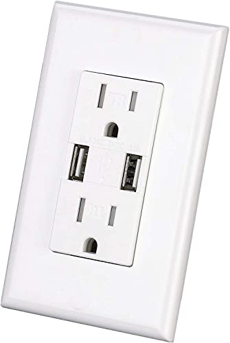 Micmi Outlet with USB Charger Wall Dual High Speed Receptacle 15-Amp