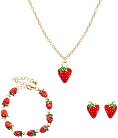 Strawberry Earrings/Necklace/Bracelet Cute Strawberry Gold Jewelry Birthday Gifts for Women Strawberries Stuffs Fruit Accessories