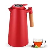 Thermoskanne 1L Isolierkanne mit LED-Temperaturanzeige, Vakuum Isolierte Kaffeekanne aus Doppelte Glaseinlage 12h heiß /24h kalt Thermo Isolierkanne auslaufsicher Ein Knopfdruck BPA-Frei für Home Büro
