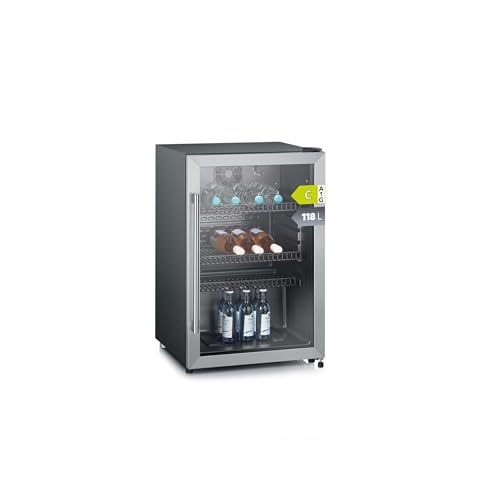 Severin Flaschenkühlschrank, mit integriertem Schloss und integrierter LED-Beleuchtung, 118 L Nutzinhalt, schwarz, silber, FSK 8840