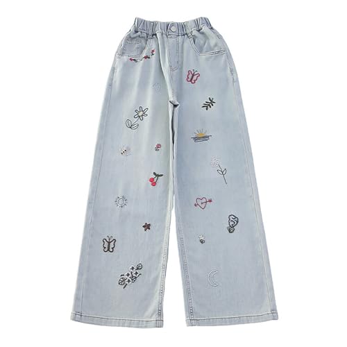 Girls 𝗬2K Graphic Jeans Cute Print Baggy Elastic High Waisted Straight Pant Teen Fall Loose Wide Leg Denim Pants