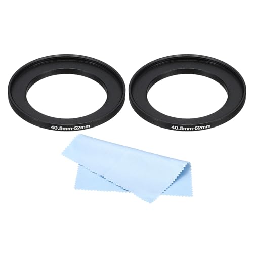 PATIKIL 40.5mm-52mm Metal Step Up Ring with Cleaning Cloth, 2 Pack Camera Lens Filter Adapter Ring Aluminum Filter Adapter Ring for Camera Lenses Hood, Black