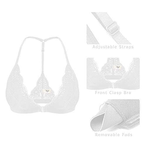 Image of SHEKINI Women's Lace Bra Wireless Padded Triangle Bralettes for Women Front Closure Halter Bras for Women