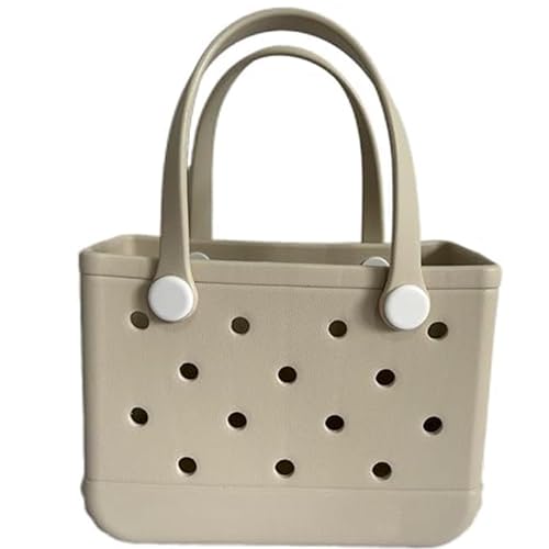 3 Sizes Waterproof Rubber Beach Tote Bag - Large/Medium/Small Waterproof, Sandproof, Washable, Lightweight Travel & Outdoor (Khaki, Small)