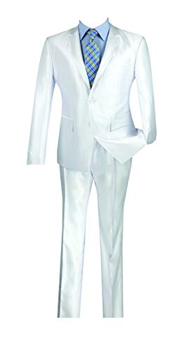 Vinci Men's 2 Button Single Breasted Shark Skin Slim Fit Suit W/Trim S2RR-4