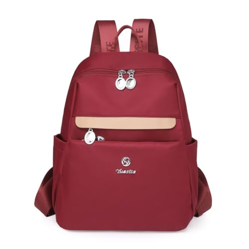 YUESITE Damen Rucksack Casual Schultasche Daypack Leichtgewicht Wasserdichte Nylon Reiserucksack, zum Alltag Reise Schule Freizeit Einkaufen Rot