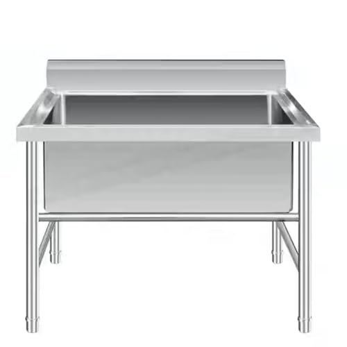 JIESOO Fregadero industrial de un solo tazón grande de acero inoxidable independiente para lavandería, cocina y restaurante (40 cm de profundidad, 100 x 70 x 80 cm)