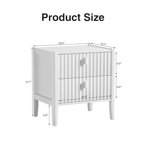 Image of Furniway Nightstand Set of 2, Modern End Table with Solid Wood Legs, Bedside Table with 2 Drawers and Metal Handles for Bedroom, White