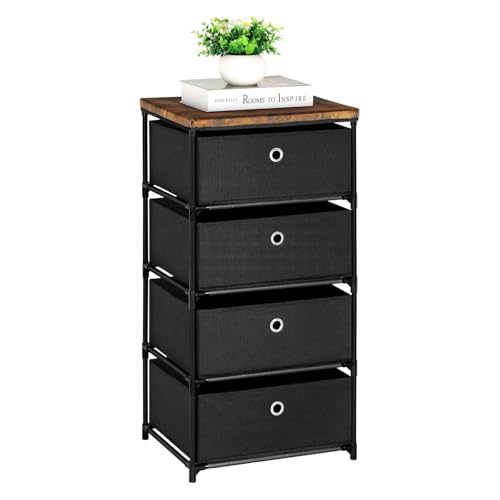 LIANTRAL Kommode mit Schubladen, Stoffkommode mit 4 Schubladen, Aufbewahrungsschrank für Schrank, Kleiner Schrank, Kommode für Schlafzimmer, Wohnzimmer, Flur, Büro - Schwarz
