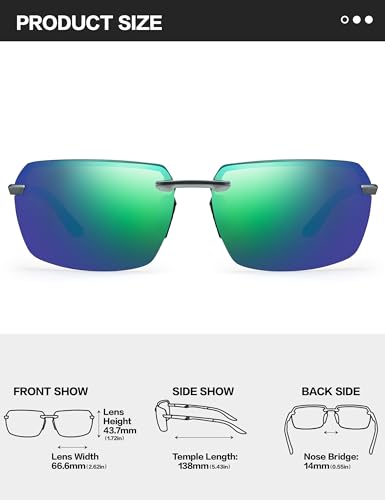 Image of BIRCEN Mens Polarized Sunglasses for Driving: Rimless UV Protection Sun Glasses with Al-Mg Frame for Fishing Traveling Golf