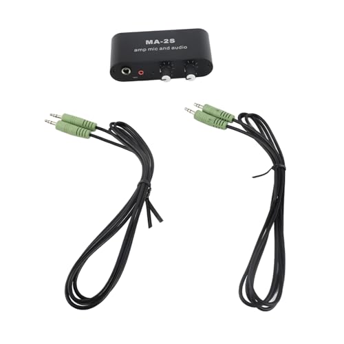 Small Stereo Audio Preamplifier, 3 Output Ports, Aluminum ABS Headphone Amplifier for Loudspeaker, Compatible with Dynamic Condenser Mics, Anti Interference, DC12V Power Supply