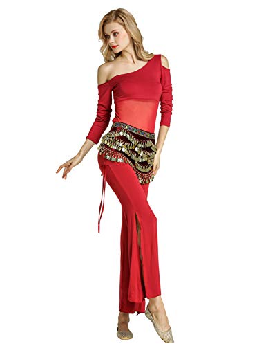 Zengbang Donna Abbigliamento Tango Moda Senza Spalline Top Costumi Set Danza del Ventre Pantaloni Danza (Vino Rosso#2(3PCS), Asia L)