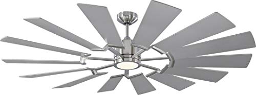 Super Big Clearance! Monte Carlo 14PRR62BSD Prairie Windmill Energy Star 62" Outdoor Ceiling Fan with LED Light and Hand Remote Control, 14 Wood Blades, Brushed Steel