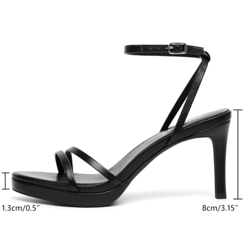 Image of RIBONGZ High Heels for Women Kitten Heeled Sandals with Ankle Strap Round Open Toe Strappy Stiletto Heels Comfort Summer Wedding Party Evening Prom Daily Dressy Shoes