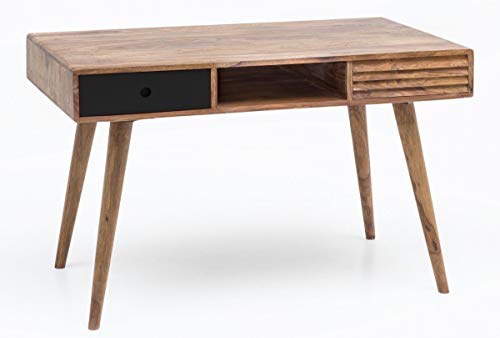 Image of DEMIWALL Sheesham Wood Study Table for Students Reading Writing Computer Table Office Desk with 2 Drawer and Shalf | Brown & Black-D15