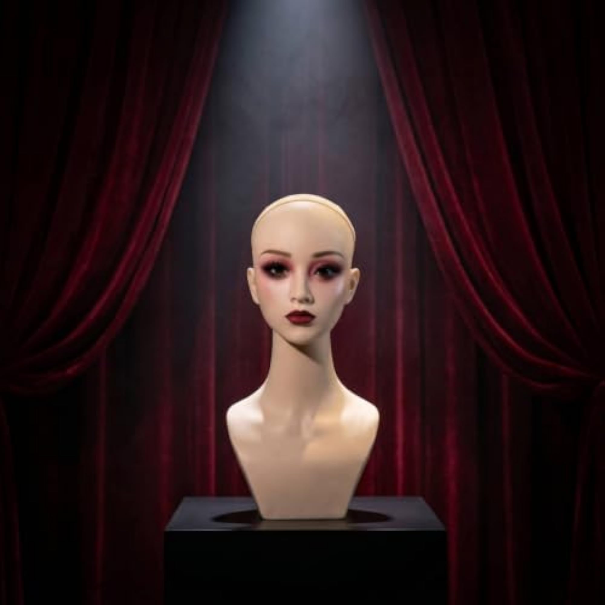 Cream-Beige Mannequin Head with Shoulders for Display