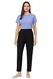 MAARAE Women's Straight Leg Trousers with Elasticated Waist - Black - UK Size 12 - Short Leg (25") - Smart Casual Office & Work Pants