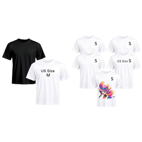 Joyclub Bundle of 2 Pack Black White Adult Unisex Polyester T Shirts and 5 Pack Sublimation Blanks Bulk Wholesale White Polyester T Shirts