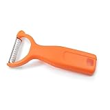 Swissmar Y-Peeler with Julienne Blade – Swiss-Made Stainless Steel Blade for Hard Fruits & Vegetables – Ergonomic Handle – Side Cutter & Blade Guard – Dishwasher Safe – Ambidextrous – Orange
