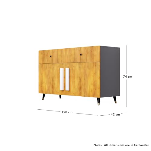 Image of Bniture Storage Cabinet Wooden for Living Room Sideboard with 2 Drawer and 2 Door | Storage Organizer Chest of Drawer Cabinet for Home Hallway Drawing Room Bedroom Kitchen | Slate Grey & Giant Wood