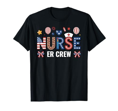Coquette Bow ER Nurse Crew 4th of July Patriotic American RN T-Shirt