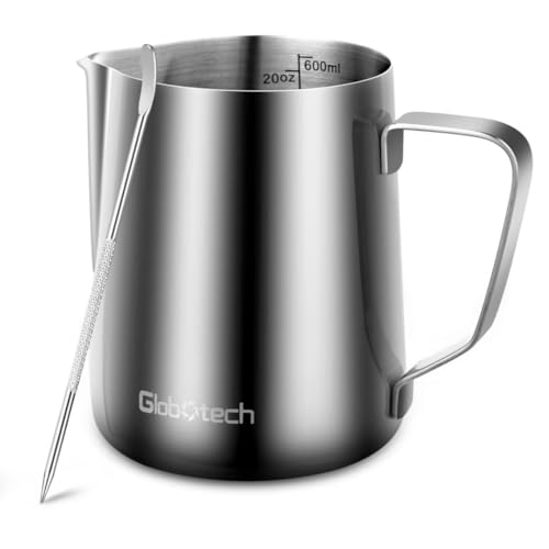 Stainless Steel Milk Frother Cup - Espresso Steaming Pitchers Coffee Foam Making Pitcher Latte Art Froth Cup Steaming Jug Cappuccino Hot Chocolate 20 Oz (600ml)