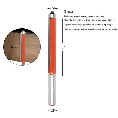 Flush Trim Router Bit 1/2 Shank By Sinoprotools, Extra Long Flush Trim Bit Cutting Length 3", Carbide Top Bearing Router Bit, Trim Router Bits, Flush Cut Router Bit, For Woodworking #TOP1
