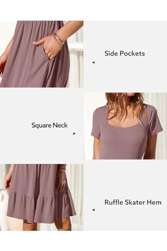 Image of Newshows Women's 2026 Summer Casual Square Neck Ruffle A Line Beach Vacation Sundress Work Business Dress with Pockets