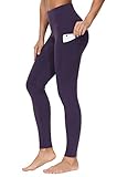Thick High Waist Yoga Pants with Pockets, Tummy Control Workout Running Yoga Leggings for Women (Medium, Purple)