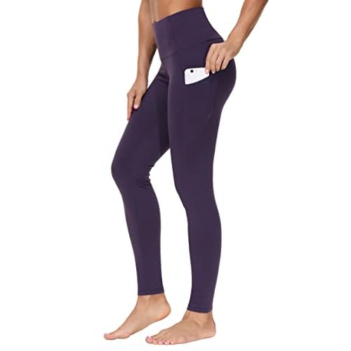 THE GYM PEOPLE Thick High Waist Yoga Pants with Pockets, Tummy Control Workout Running Yoga Leggings for Women Large Purple