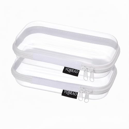 YQBRAO 2-Piece Small Clear Hard Shell Zipper Case Set, White