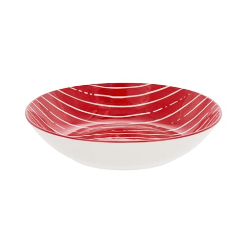 KASANOVA Plat à fond rouge rayures blanches porcelaine Mix et Match