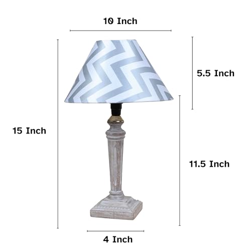 Image of tu casa Hand Carved Equine Mangowood Table Lamp for Home Decoration, Bedroom, Living Room, Lounge, Office, Festival Gifting, Study Table (Maze Print with Satin Shade) H - 15 inch / No Blub