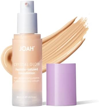 JOAH Crystal Glow Peptide-Infused Foundation, 2-in-1 Multitasking Korean Makeup with Blurring Face Primer, Luminizer, Hydration & Skin Defense for a Flawless Finish, 1.01 Oz, Fair Neutral