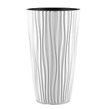 Engelland Pflanzkübel mit Einsatz, Blumentopf mit Wasserspeicher & 3D Struktur, hoch & rund, modern & frostfest, robust & langlebig, für Innen & Außen, Kunststoff, Ø 28 x H 49 cm, Weiß