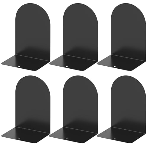 Metal Bookends, 3 Pair Black Book Ends for Shelves, Book Stopper for Heavy Books, Non Skid No Rusting Book End for Home, Office, Library.